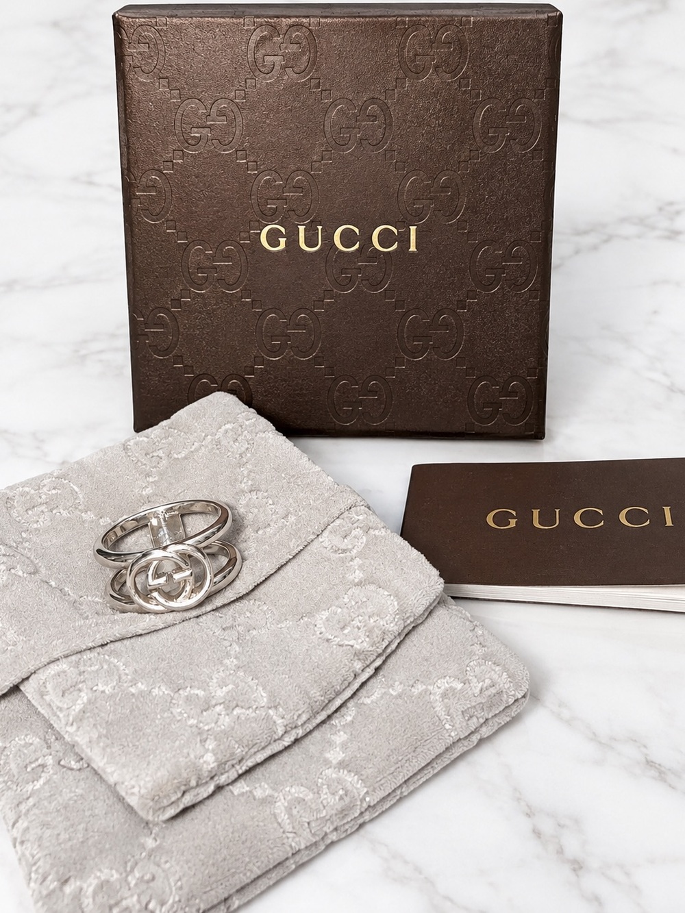 Gucci Interlocking G Double Band Ring in 925 Sterling Silver – Size 7.5